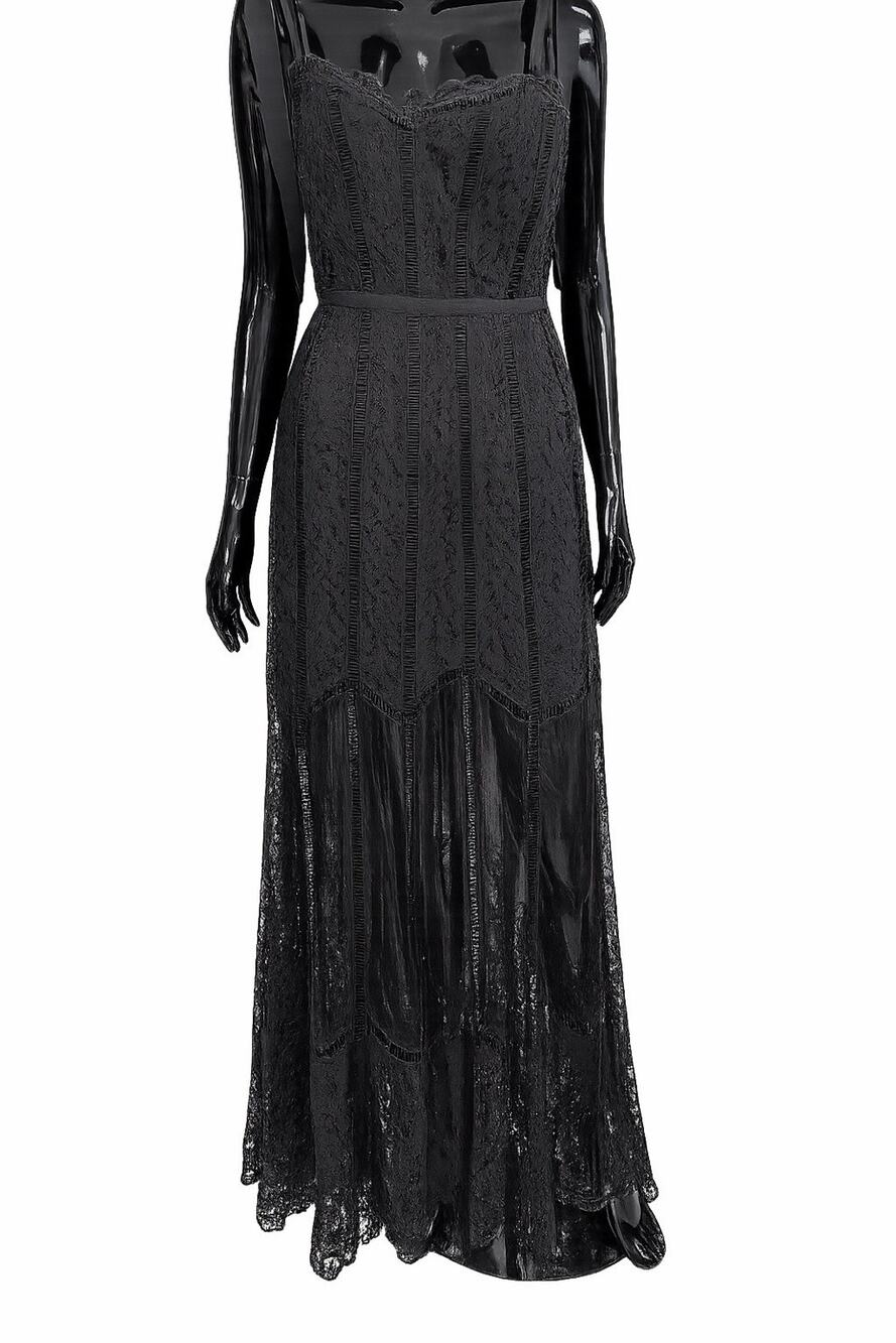 Gianni Bini Black Lace Mesh Maxi Dress Size 4 Tie Strap Sheer Illusion Formal